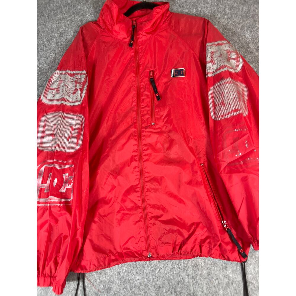 Vintage 90s DC Shoes Windbreaker Jacket Mens Large Red Full Zip Up Track Warmup